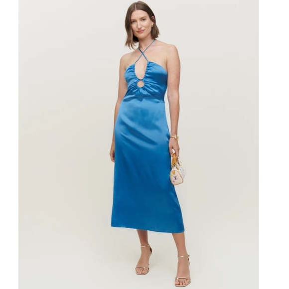 Reformation Dresses & Skirts - Reformation Antoni Silk Midi Keyhole Halter Dress New!